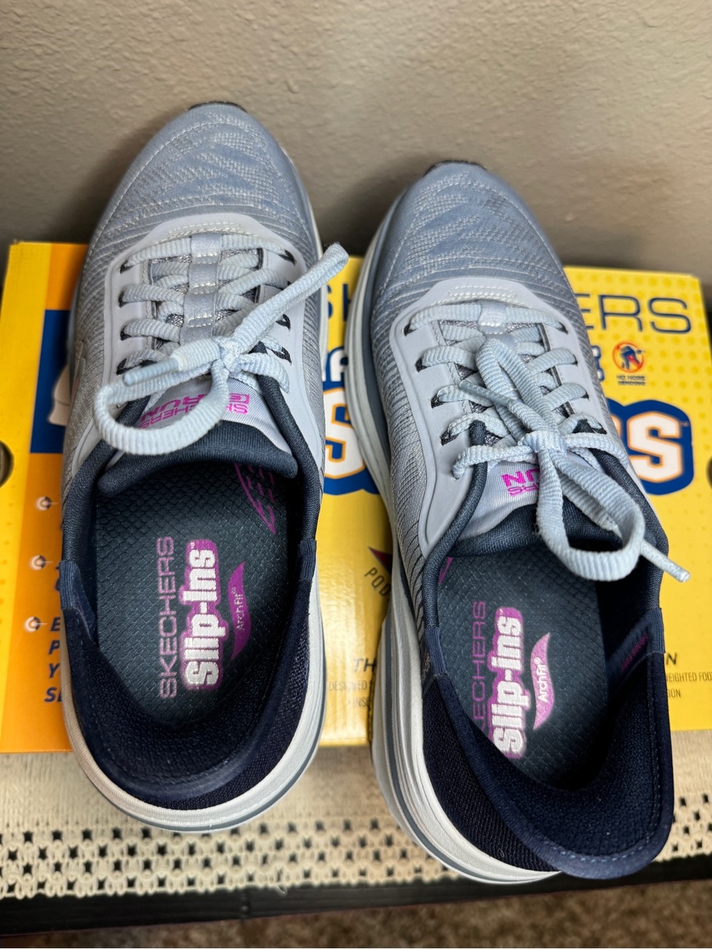 Skechers Slip-Ins Max Cushion Women's Blue Gray Athletic Walking Shoes - Picture 3 of 6